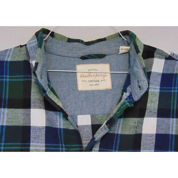 Weatherproof Vintage Flannel Shirt Mens Large Blue Plaid Button Down Long Sleeve - Picture 6 of 9